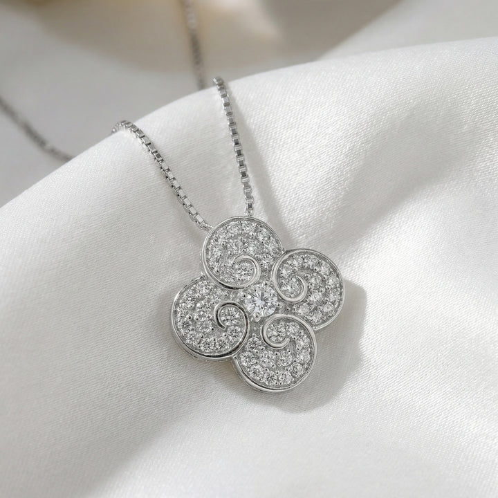 ✨ 925 Sterling Silver Sparkling Diamond Floral Swirl Pendant Necklace ✨