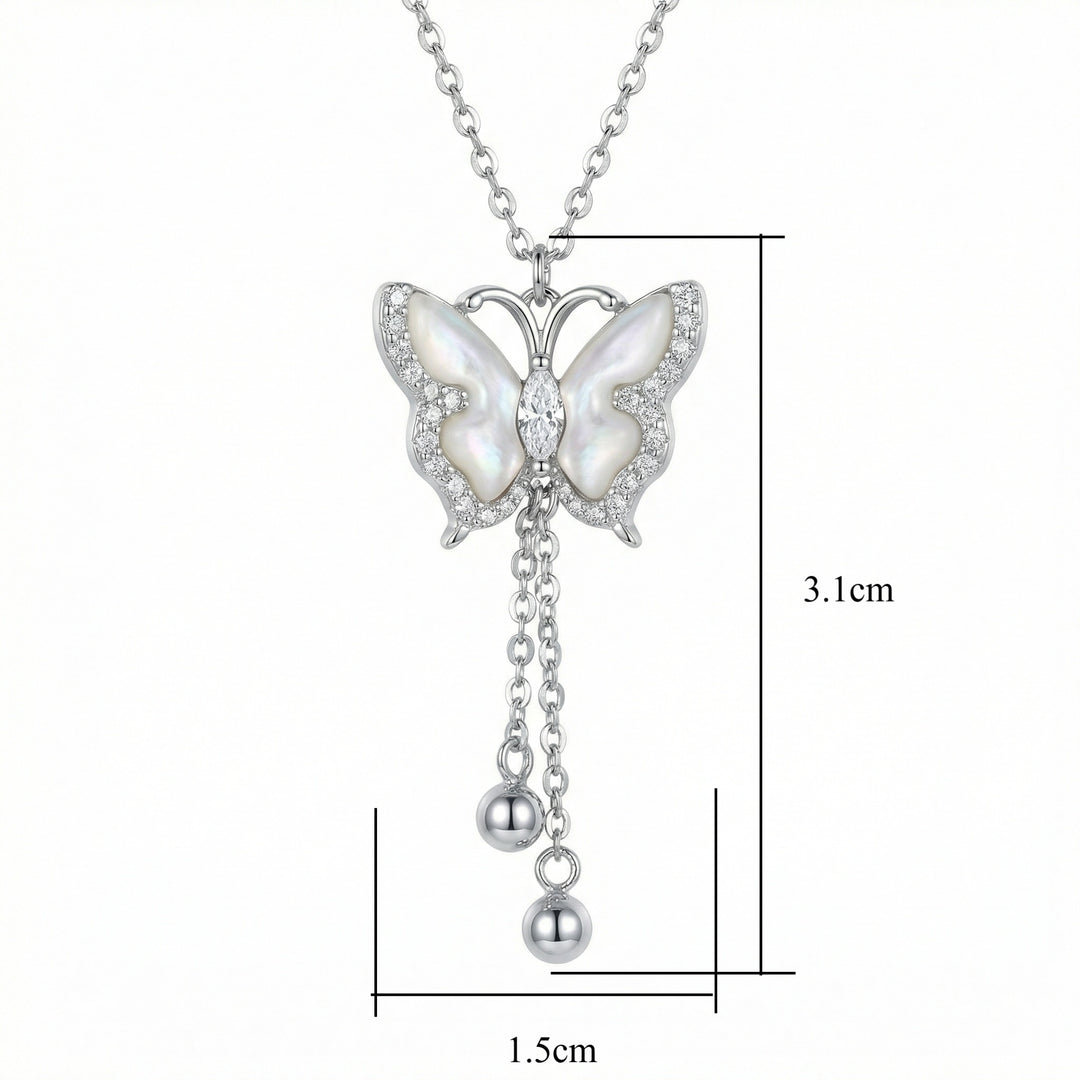 🦋 925 Sterling Silver Elegant Butterfly Pendant Necklace with Mother of Pearl & Crystals 🦋