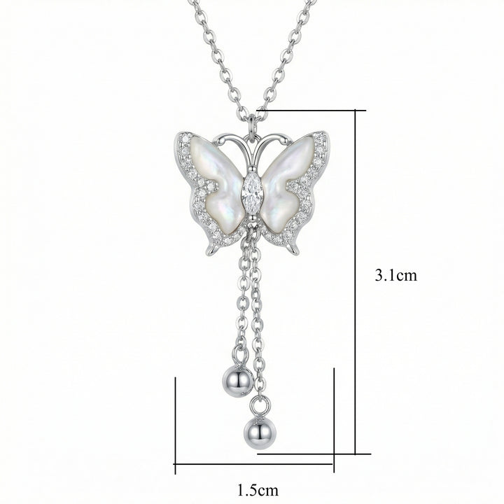 🦋 925 Sterling Silver Elegant Butterfly Pendant Necklace with Mother of Pearl & Crystals 🦋