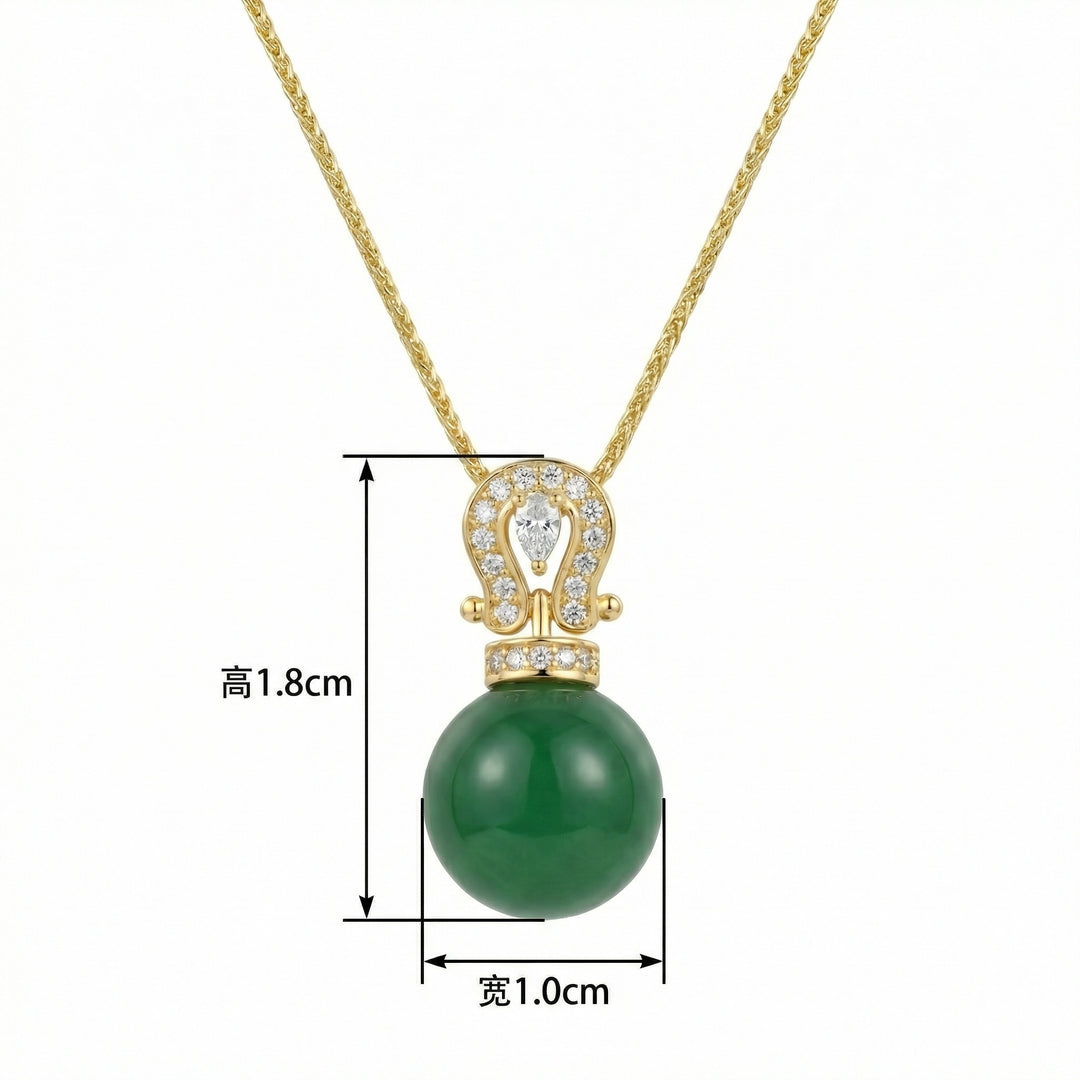 ✨ 925 Sterling Silver Elegant Green Jade Ruyi Pendant Necklace with Diamond Accents and Teardrop Charms ✨