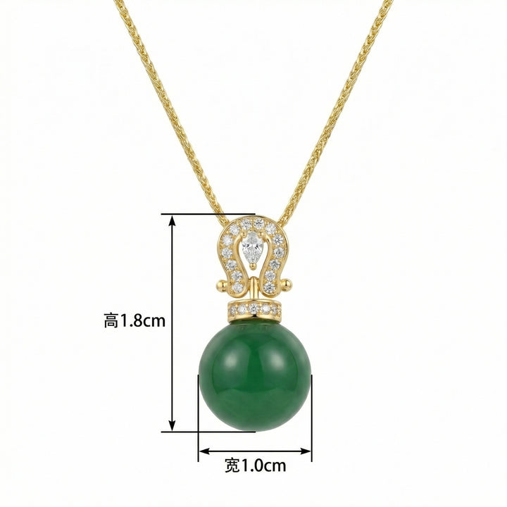 ✨ 925 Sterling Silver Elegant Green Jade Ruyi Pendant Necklace with Diamond Accents and Teardrop Charms ✨
