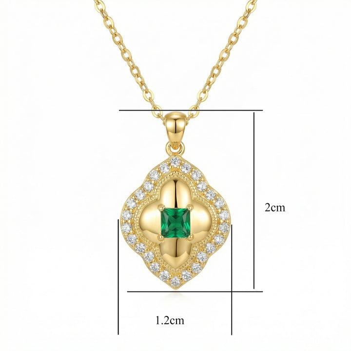 💚 925 Sterling Silver Emerald Quatrefoil Necklace