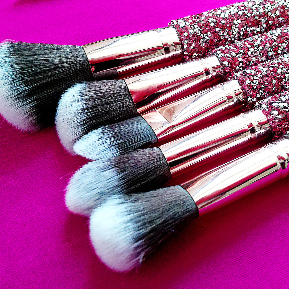 10-in-1 Diamond Inlaid Makeup Brush Set – Rhinestone Pink Professional Brushes with Storage Bag 💄✨