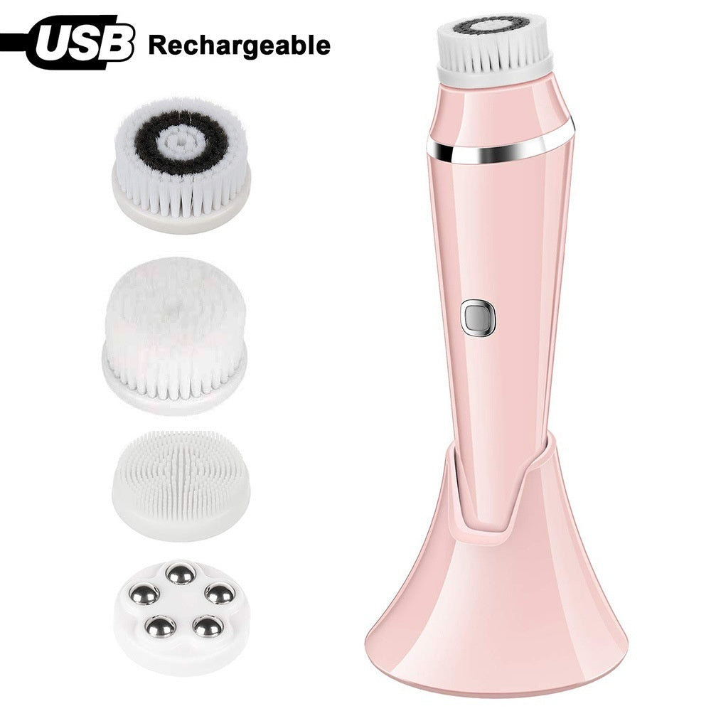 🧼💖 Waterproof Rechargeable Facial Brush | 4-in-1 Electric Pore Cleaner & Cleansing Instrument