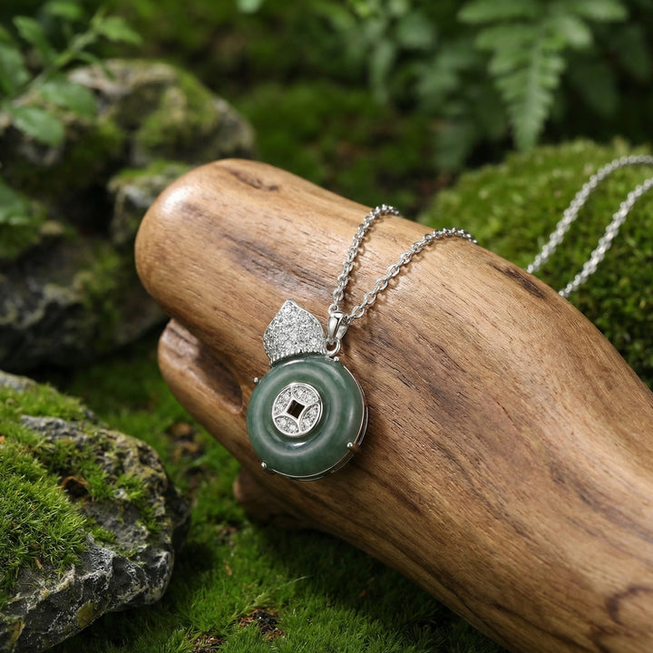 925 Sterling Silver Elegant Green Jade Hulu Gourd Pendant Necklace with Pavé Crystal Accents