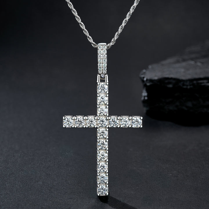 ✨ 925 Sterling Silver Luxury Moissanite Cross Pendant Necklace – Platinum-Plated Premium Design ✨