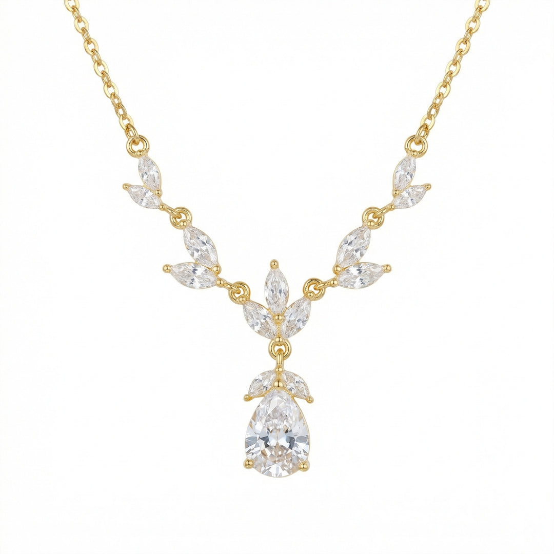 925 Sterling Silver Marquise & Pear-Cut Floral Teardrop Pendant Necklace for Women
