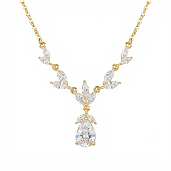 925 Sterling Silver Marquise & Pear-Cut Floral Teardrop Pendant Necklace for Women