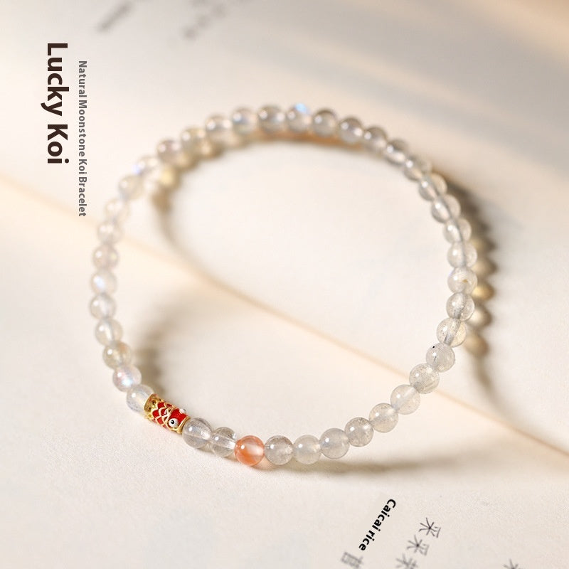 Handmade Moonstone Koi Enamel Bracelet – Light Luxury Design