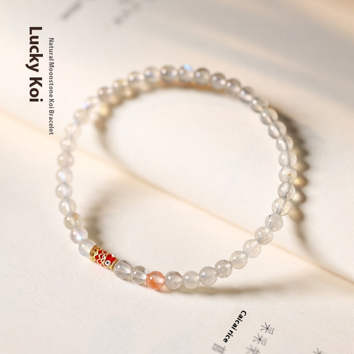 Handmade Moonstone Koi Enamel Bracelet – Light Luxury Design