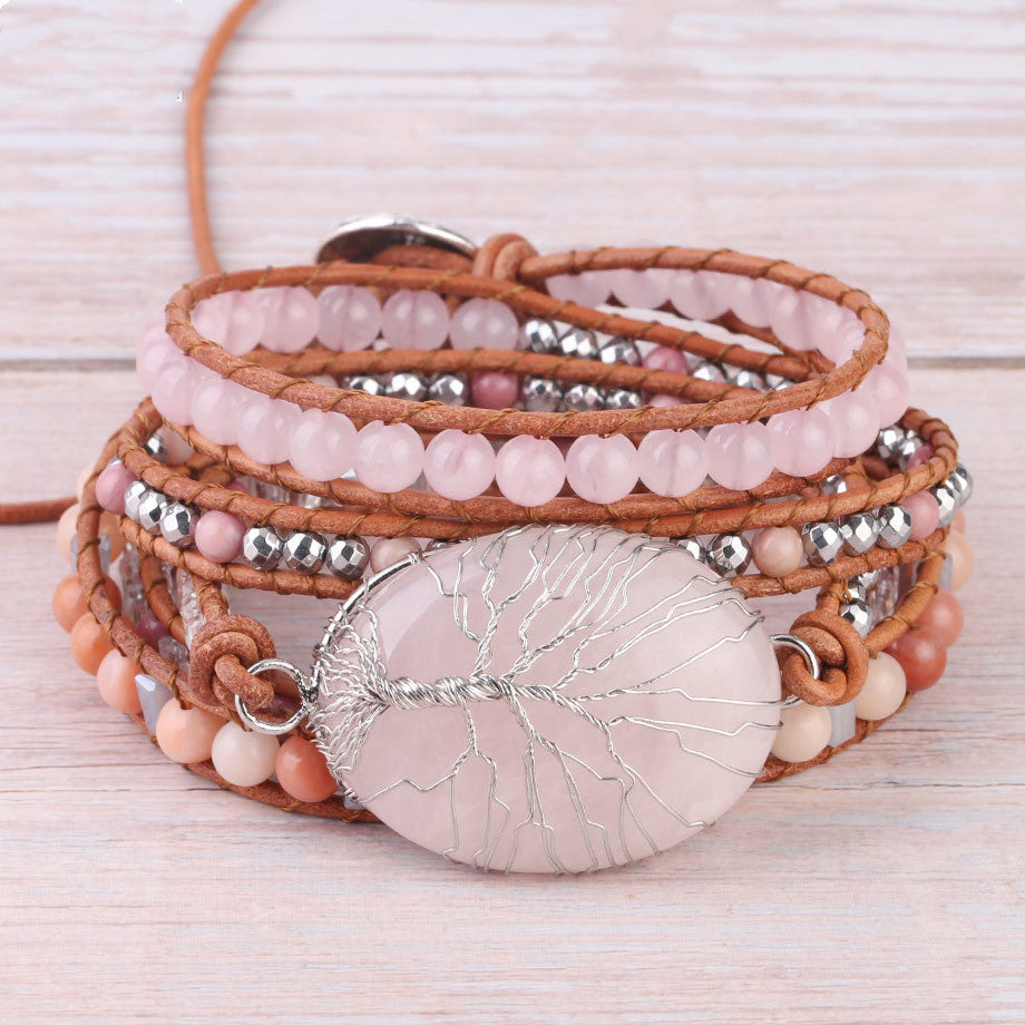 Natural Stone Beads Red Wood Grain Bracelet