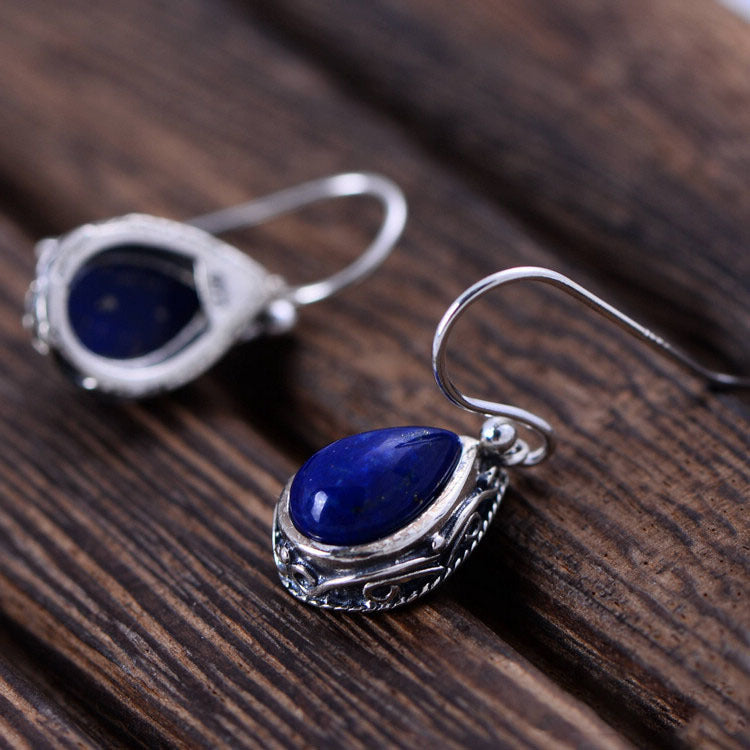 Sterling Silver Lapis Water Drop Earrings – Elegant Teardrop Jewelry for Women