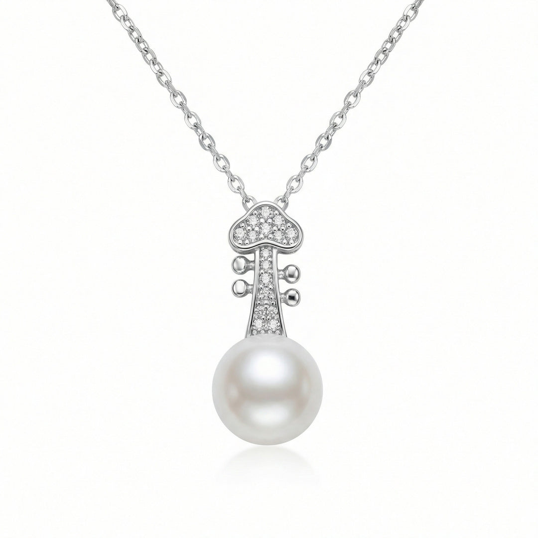 🎻 925 Sterling Silver Elegant Violin Scroll Pearl Pendant Necklace with Sparkling Accents 🎻