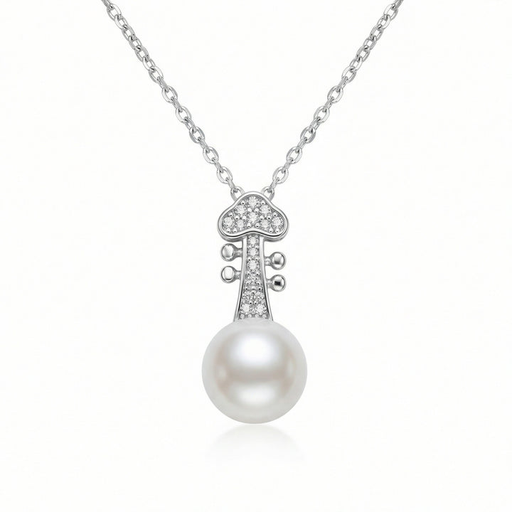 🎻 925 Sterling Silver Elegant Violin Scroll Pearl Pendant Necklace with Sparkling Accents 🎻