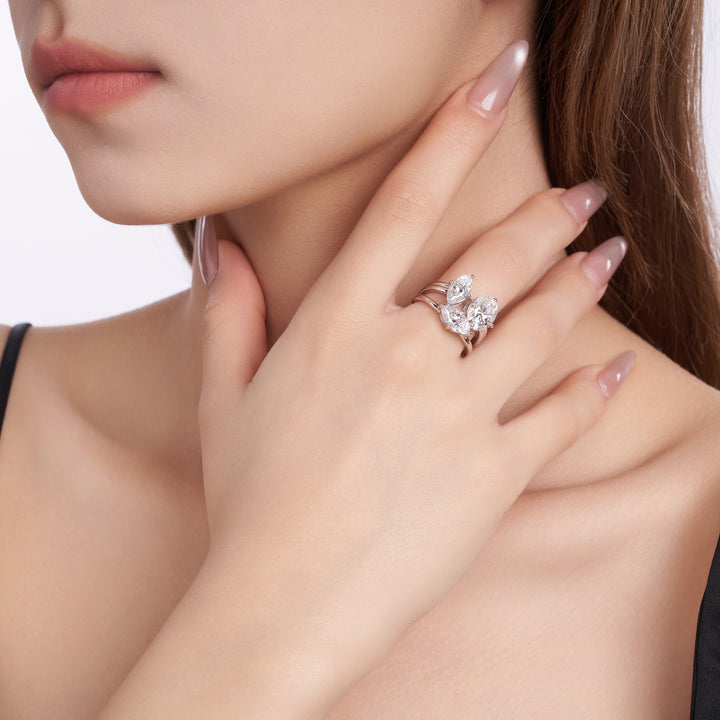 💍 Minimalist Double-Stone Moissanite Ring – Platinum-Plated S925 Silver (6g, Sizes 5–9) 💍