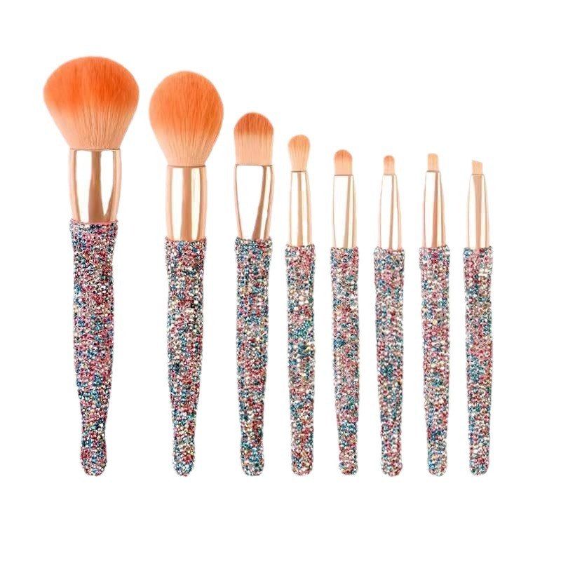 ✨ Light Luxury Diamond-Embedded Makeup Brush Set — 8-Piece Beauty Tools Kit 💄💎