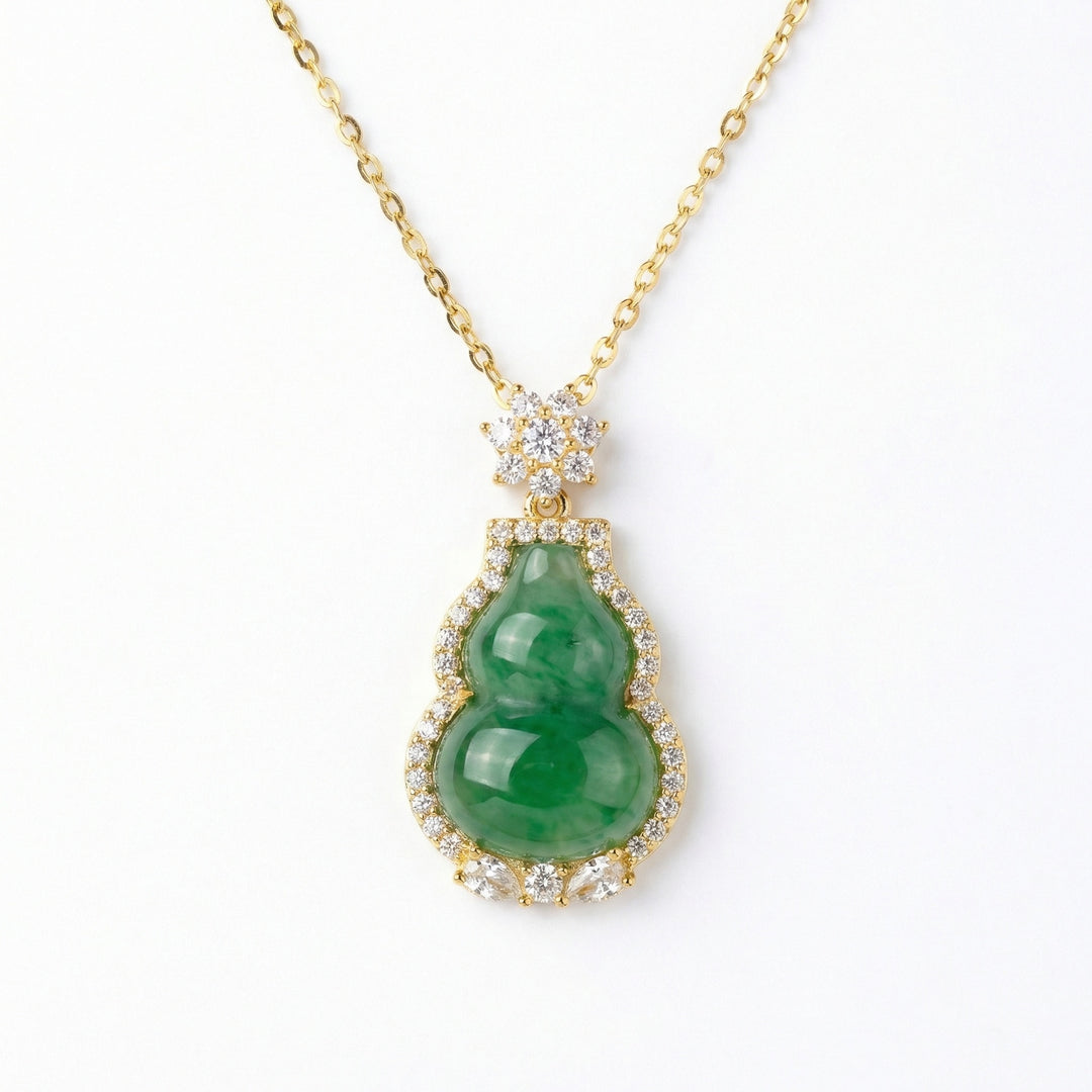 ✨ 925 Sterling Silver Green Jade Gourd Necklace