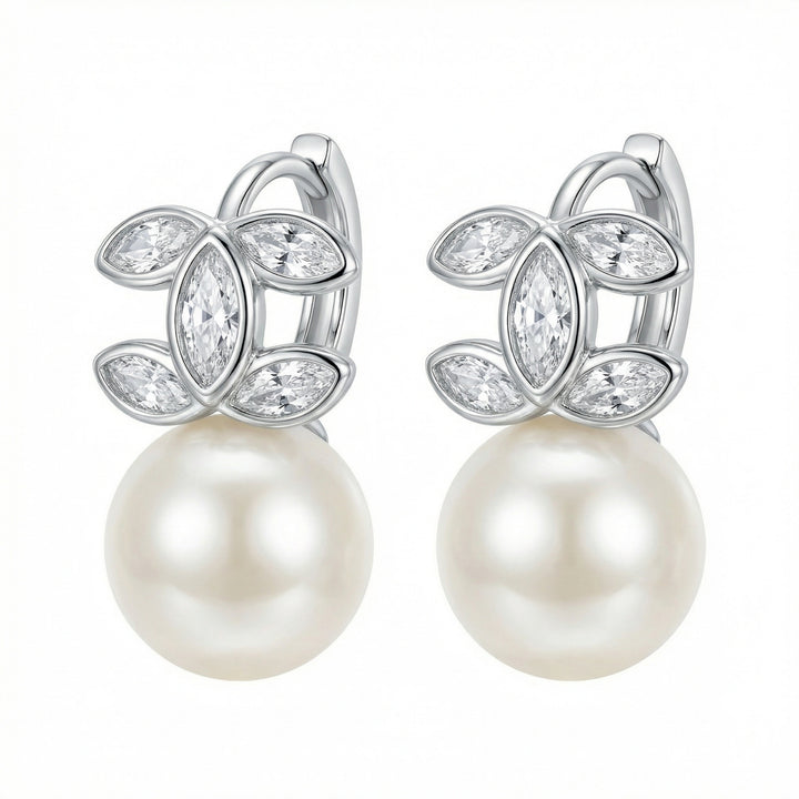 ✨ 925 Sterling Silver Marquise Crystal & Pearl Drop Earrings – Elegant Floral Design ✨