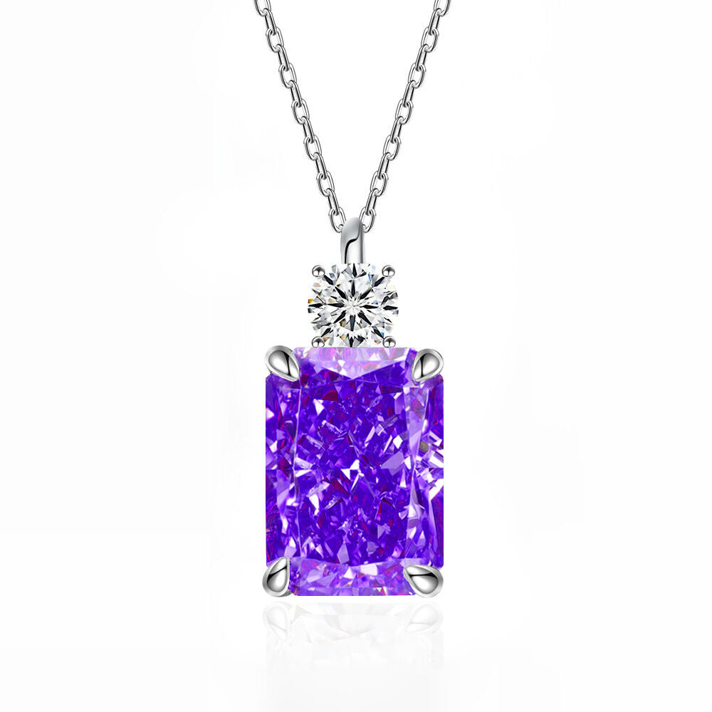 Women’s Deep Tanzanite Rectangular Necklace – 925 Silver Ice-Flower Cut Diamond Pendant