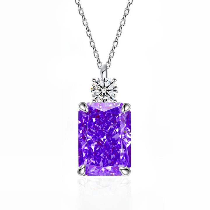 Women’s Deep Tanzanite Rectangular Necklace – 925 Silver Ice-Flower Cut Diamond Pendant
