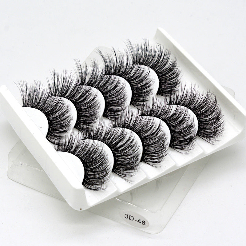 👁️✨ Hand-Made Thick & Long Natural False Eyelashes – 3D Fiber Lash Set (5 Pairs)
