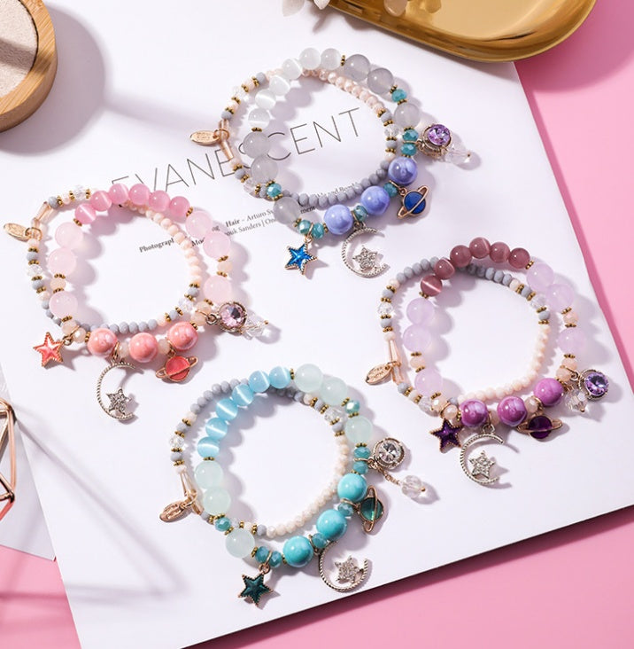 Stars Moon Cat Eye Crystal Multilayer Bracelet for Women