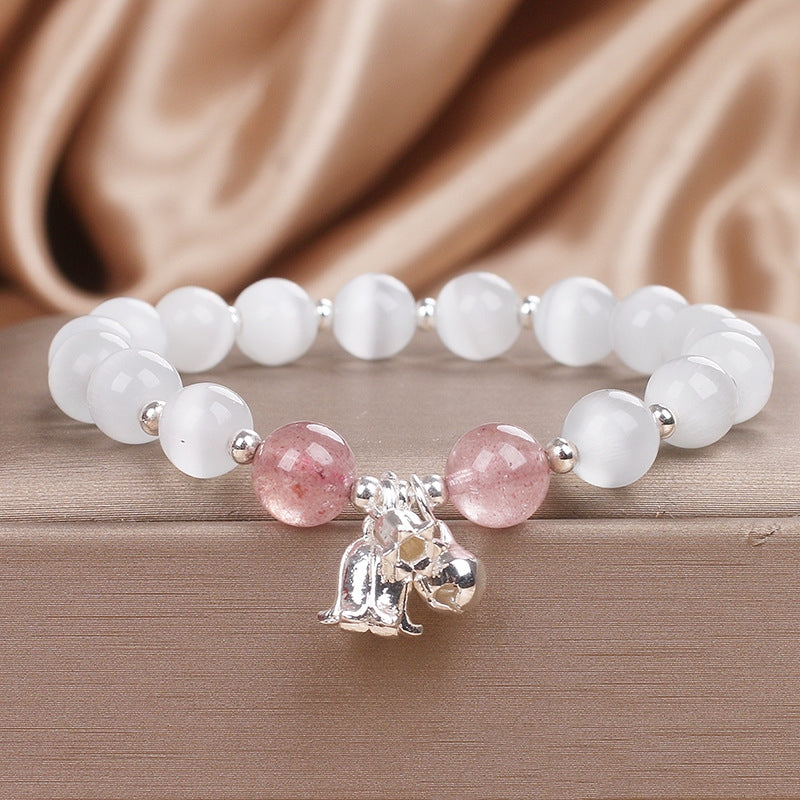 Natural Opal Strawberry Quartz Beaded Bracelet – Ethnic Style for Women