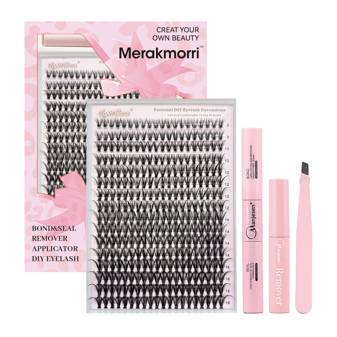 👁️✨ Eyelash Extension Kit Four-Piece Set – Single Cluster Natural Lash Box