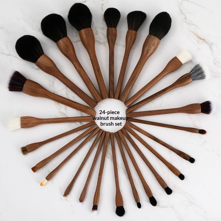 ✨ H Set Vintage Black Walnut Makeup Brush Set — 24-Piece Luxury Kit 💄🌿