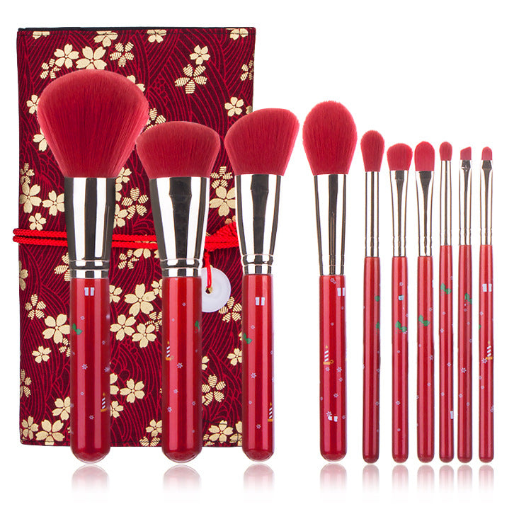 ✨ Christmas Portable Makeup Brush Set — 10-Piece Festive Beauty Tools 🎄💄
