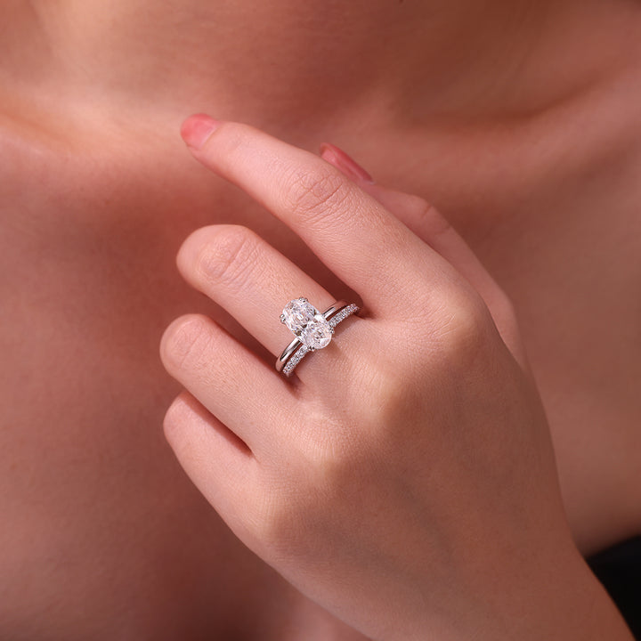 💍 Egg-Shaped Moissanite Double Ring Set – Platinum-Plated S925 Silver (7×12 mm) 💍