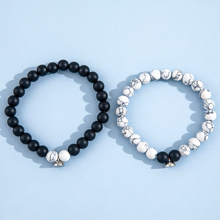 Black & White Frosted Stone Magnetic Bracelet – Minimalist Elastic Design