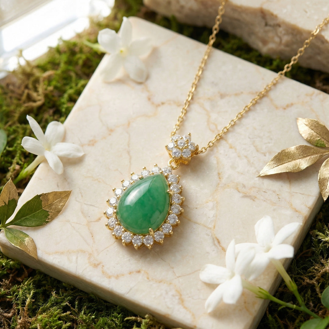 ✨ Pear-Shaped Green Gemstone Necklace