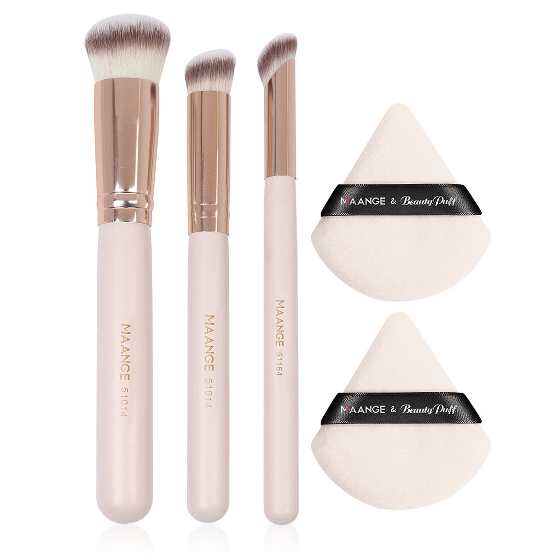 🖌️ Triangle Powder Puff & Makeup Brush Set – 3PCS Wooden Handle Beauty Tools 💄✨