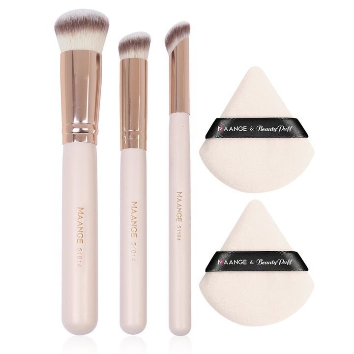 🖌️ Triangle Powder Puff & Makeup Brush Set – 3PCS Wooden Handle Beauty Tools 💄✨