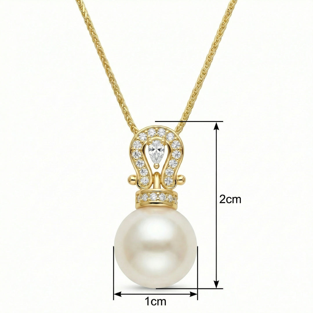 ✨ 925 Sterling Silver Cultured Pearl & Diamond Horseshoe Pendant Necklace ✨