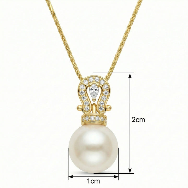 ✨ 925 Sterling Silver Cultured Pearl & Diamond Horseshoe Pendant Necklace ✨