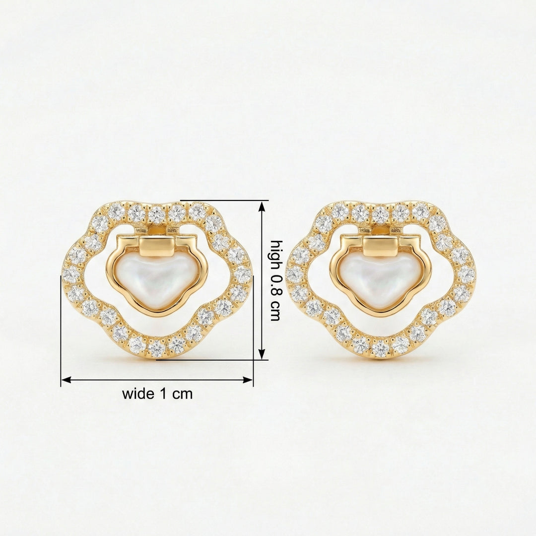 ✨ 925 Sterling Silver Heart-Shaped Mother-of-Pearl & Diamond Ruyi Stud Earrings ✨