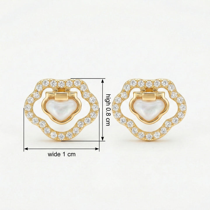 ✨ 925 Sterling Silver Heart-Shaped Mother-of-Pearl & Diamond Ruyi Stud Earrings ✨