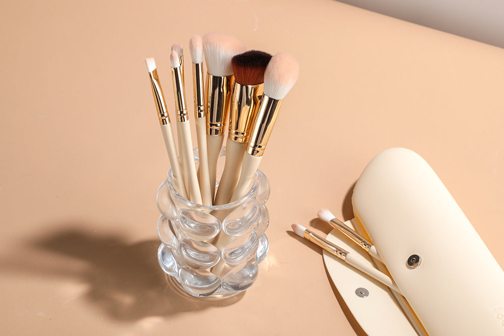 ✨ 9-Piece Beige Makeup Brush Set — Synthetic Fluff Beauty Tools 💄🤍