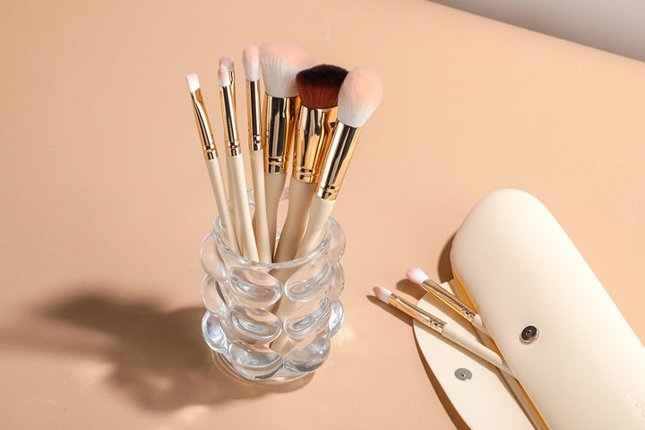 ✨ 9-Piece Beige Makeup Brush Set — Synthetic Fluff Beauty Tools 💄🤍