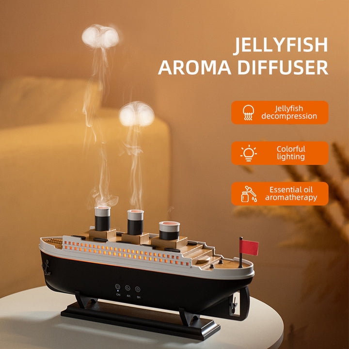 🚢💧 Steamship Diffuser | LED Humidifier with 7-Color Lights & Remote ✨