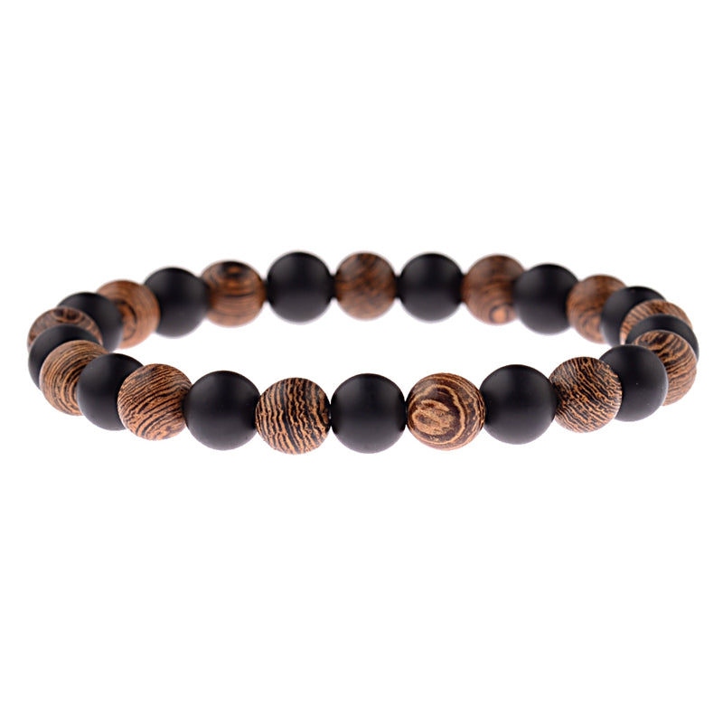 Vintage Wooden Bead Bracelet – Unisex Geometric Design