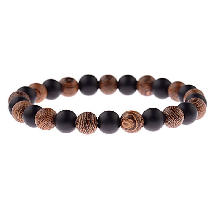 Vintage Wooden Bead Bracelet – Unisex Geometric Design
