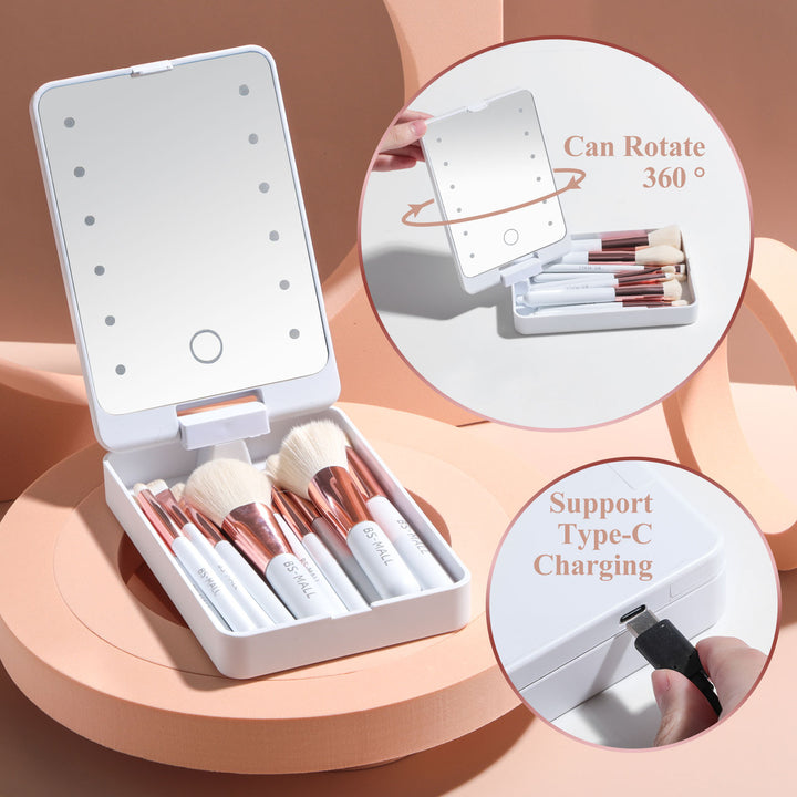 ✨ Rechargeable Luminous Mirror 14-Piece Makeup Brush Set 💄🔆