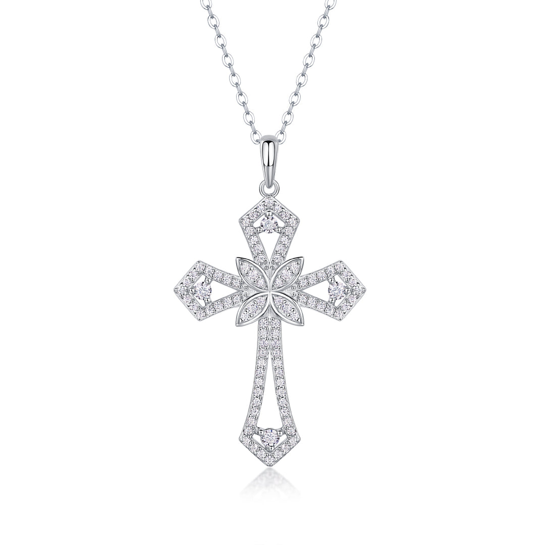 ✨ S925 Platinum-Plated Moissanite Cross Pendant Necklace ✨