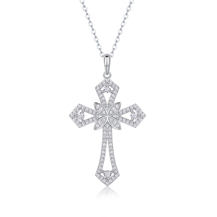 ✨ S925 Platinum-Plated Moissanite Cross Pendant Necklace ✨