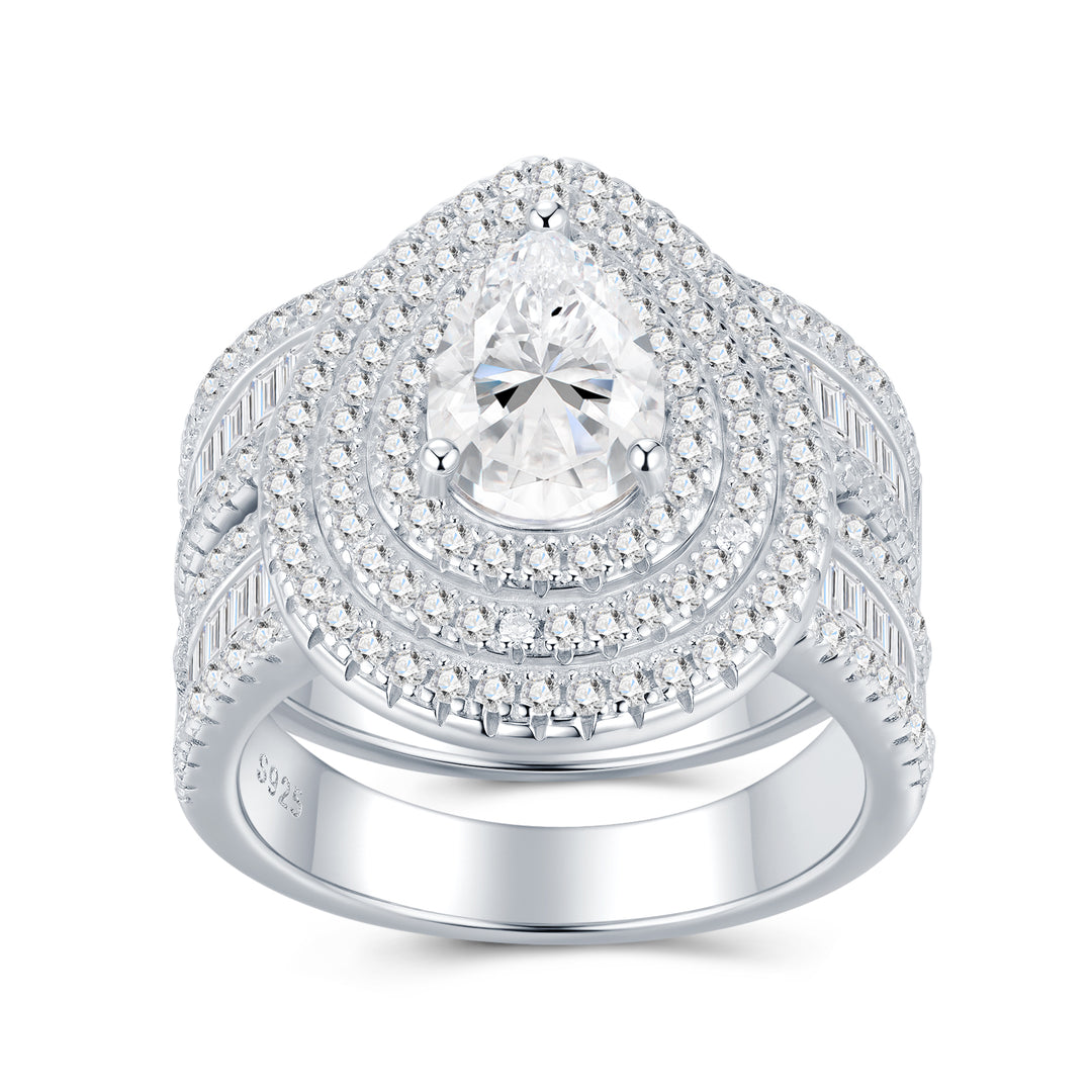 💍 Pear-Shaped Moissanite Engraved Ring – Platinum-Plated S925 Silver Luxury (Sizes 5–9) 💍