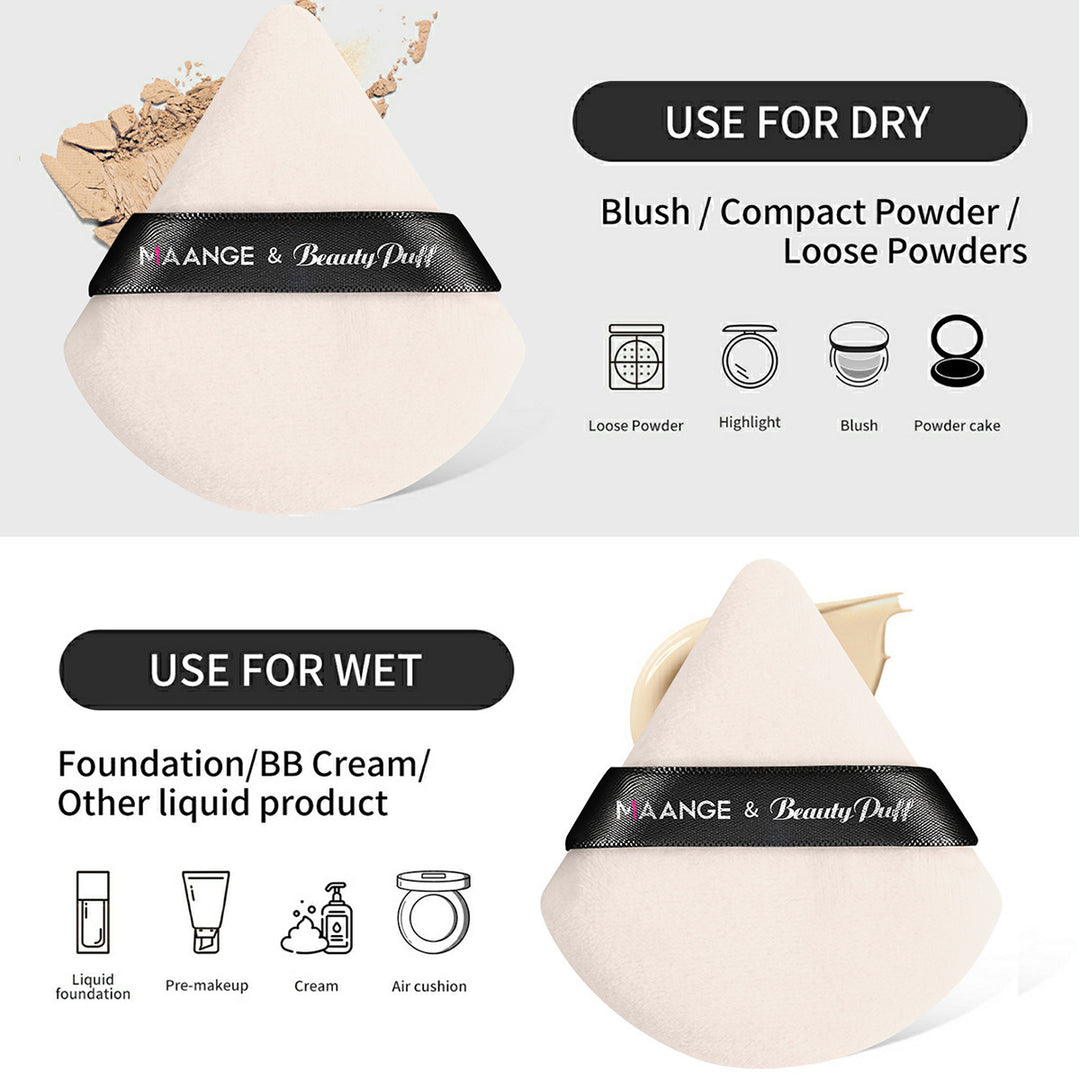 🖌️ Triangle Powder Puff & Makeup Brush Set – 3PCS Wooden Handle Beauty Tools 💄✨