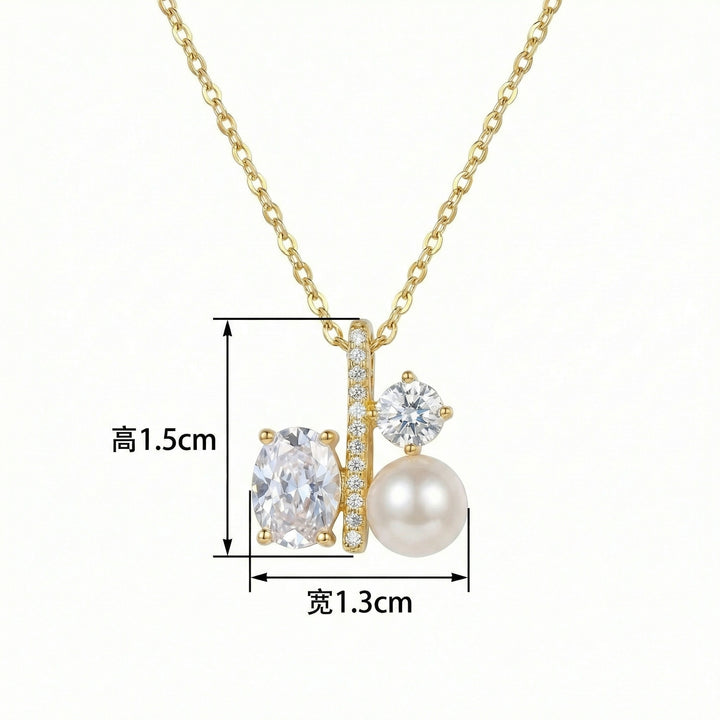 ✨ 925 Sterling Silver Elegant Asymmetrical Pendant Necklace with Pearl & Gemstones ✨